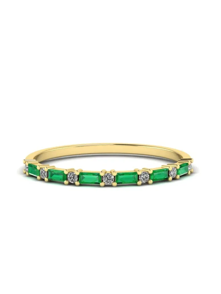 HALF ETERNITY RING | Baguette Emerald Diamond Ring | Green Gemstone 14k Gold Ring Band | Stacking May Birthstone Ring | Gift For Anniversary