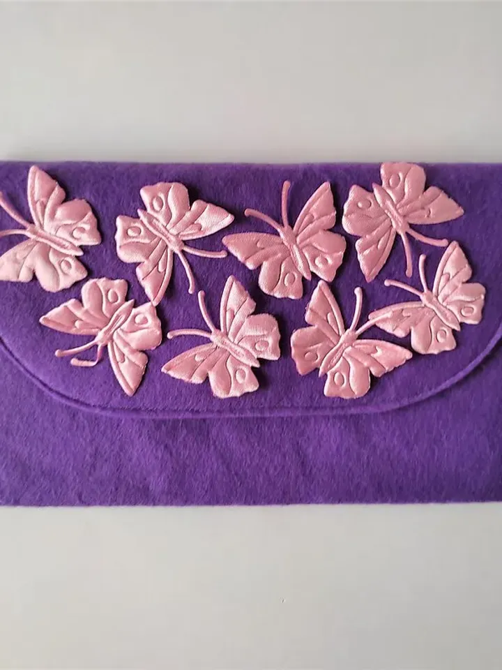 手拿包 Felt clutch cosmetic bag with pink butterflies small bag handbag