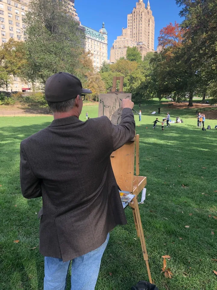 Central Park Landscape Painting -Toward the Shakespeare Playhouse/NYC- 10x10 Oil on Panel, New York Impressionist Fine Art, Signed Original