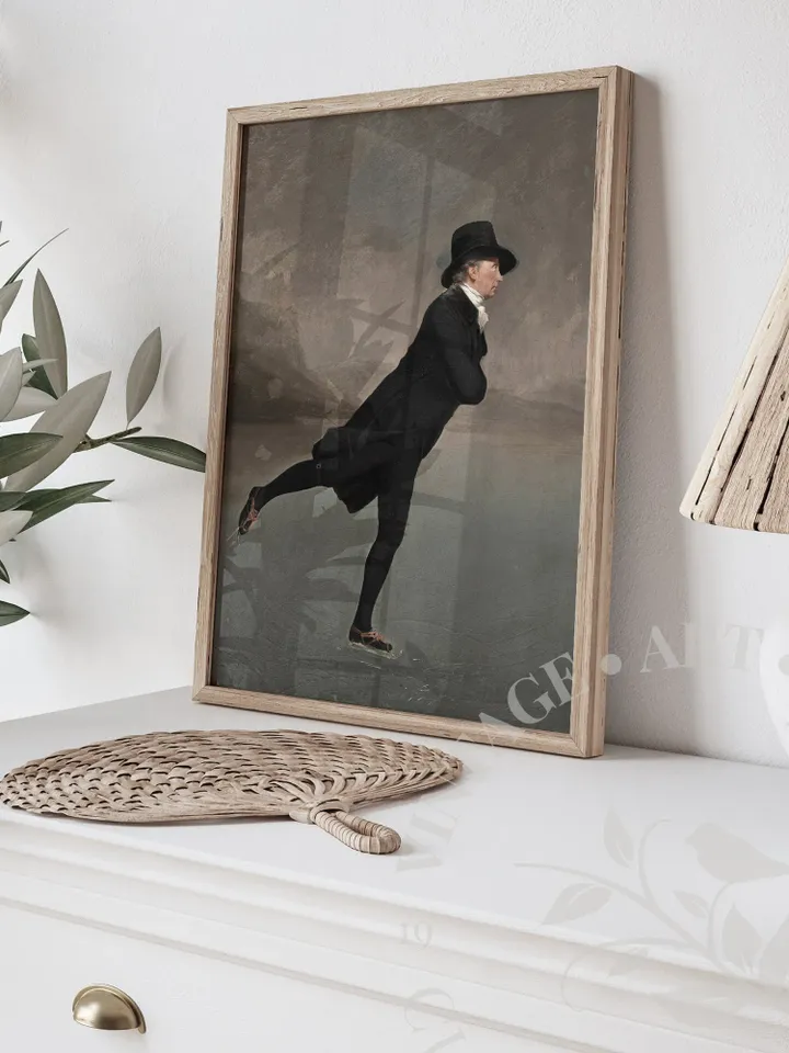 Winter Wall Art Vintage Portrait Antique Oil Painting, Gentleman Skating PRINTABLE, Large Moody Holiday Decor, Digital Downloadable | 328