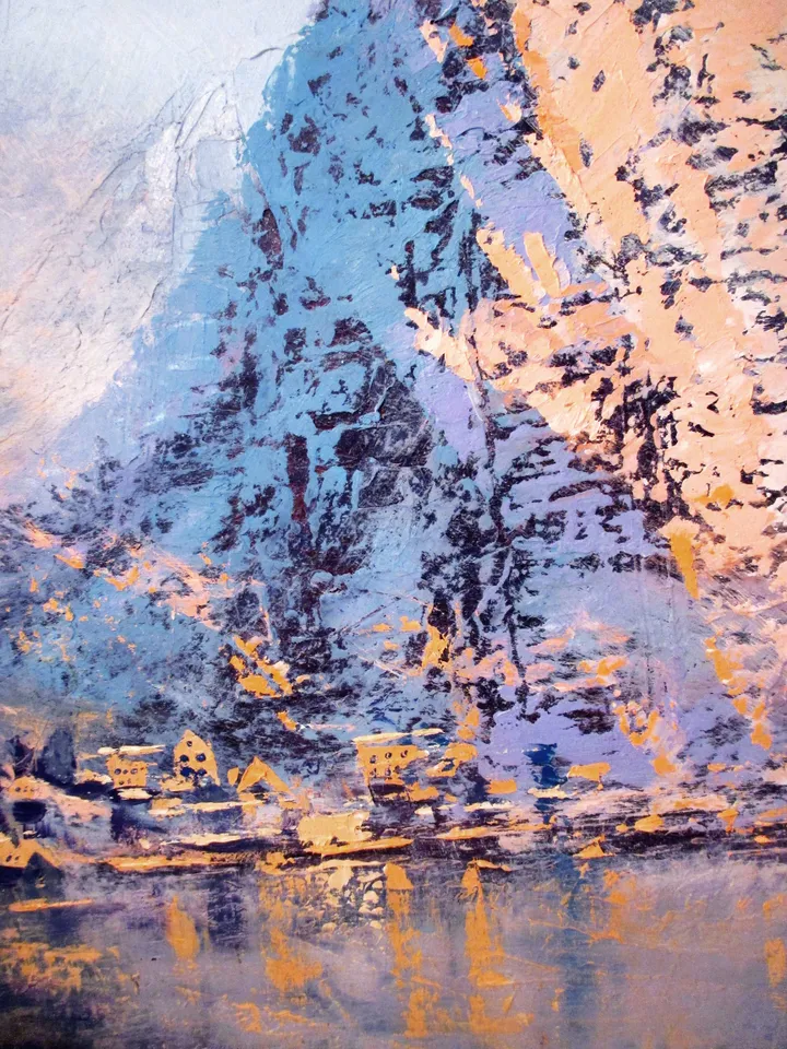 Norway Painting "LOFOTEN SNOW" Original Oil Painting on Canvas, Nordic Fjord Mountain Art by "Walperion Paintings"