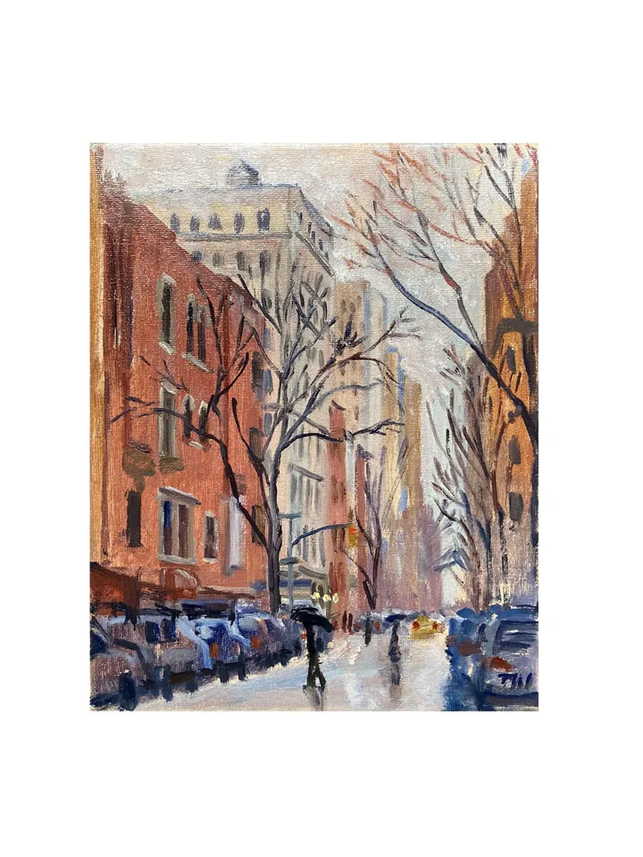 New York Cityscape -Winter Grey/Upper West Side/NYC- 8x10 Oil on Canvas, Impressionist Landscape, Signed Original American Fine Art