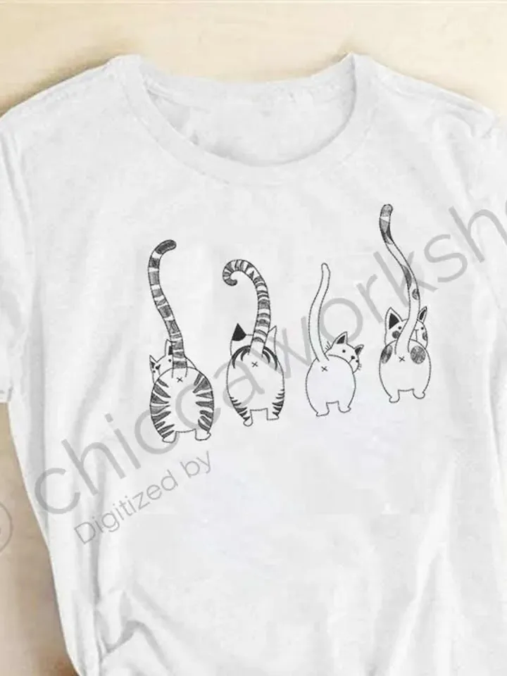Redwork Curious Cats - Ricamo a macchina