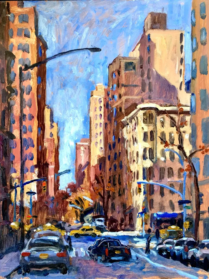 Original New York Cityscape - From 87th Street/Upper West Side/NYC - 8x10 Oil on Panel, Urban Impressionist Landscape, Signed Original