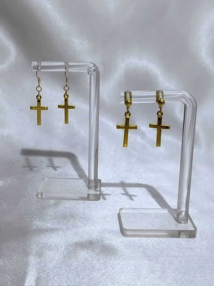 Christian Stainless Steel & Gold plated Cross Charm Studs and Earrings. Gothic, Minimalistic, Unisex