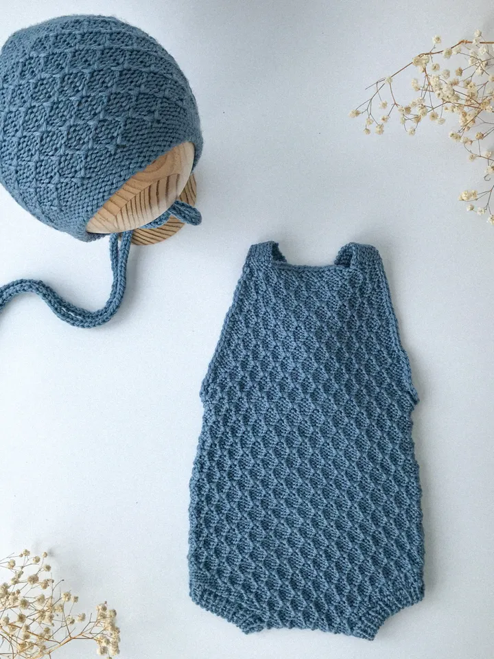 Pre-order, Soft romper and bonnet, Newborn cute set for photoshoot, knit costume for baby boy, boys outfit as prop