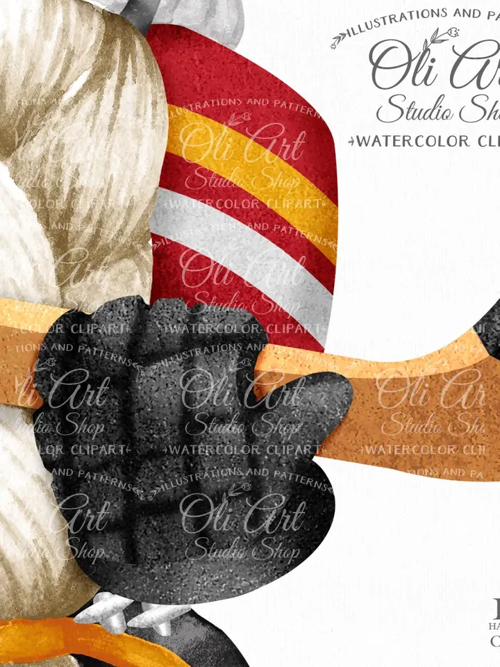 Hockey Gnome Clip Art. Sports Gnome. Cute Characters. Hand Drawn graphics. Digital Download. OliArtStudioShop