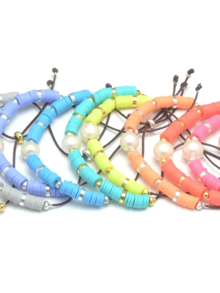 Colorful Summer Beach Bracelet with Freshwater Pearl | Multicolored Stacking Beaded Bracelets | Simple Everyday Jewelry Gift for Her / Women