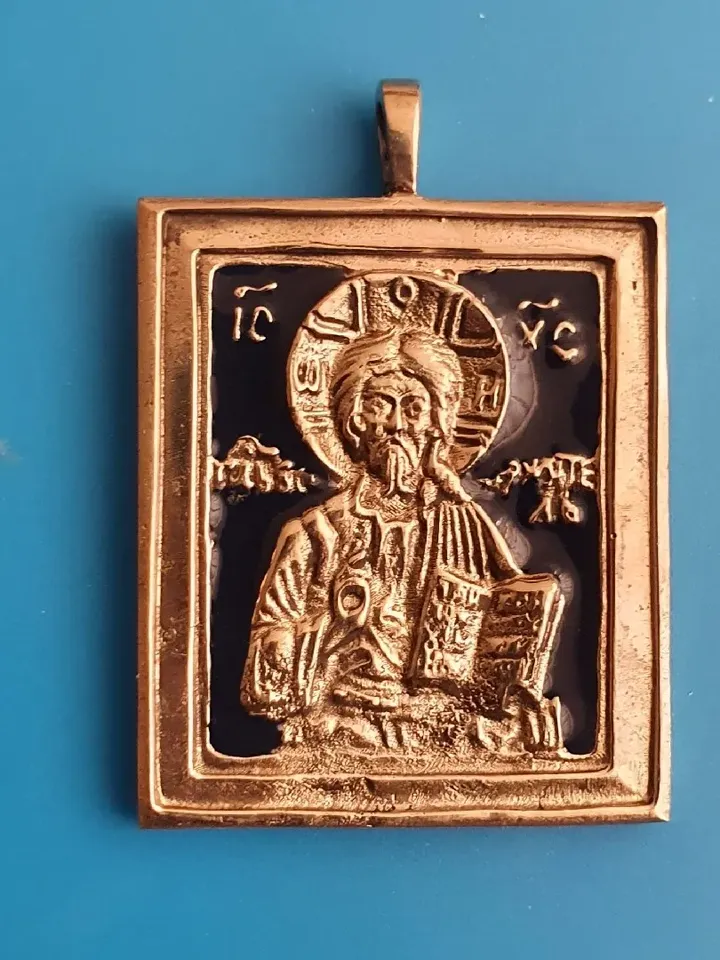 Jesus Christ pendant | brass icon colorful enamel | copy of an ancien icon 19 c. | Orthodox store
