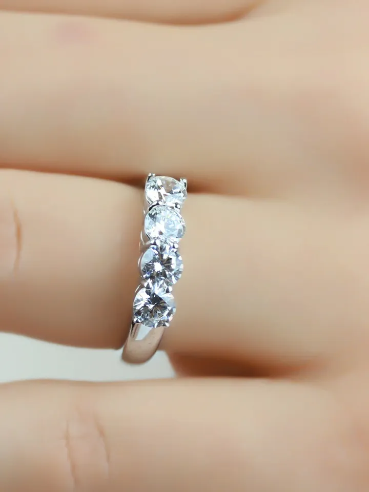 MULTI STONE RING | Round Cut Moissanite Ring Band | Custom Wedding Four Stone Cut Diamond Ring | Gift For Wedding | 14k Solid Gold Ring