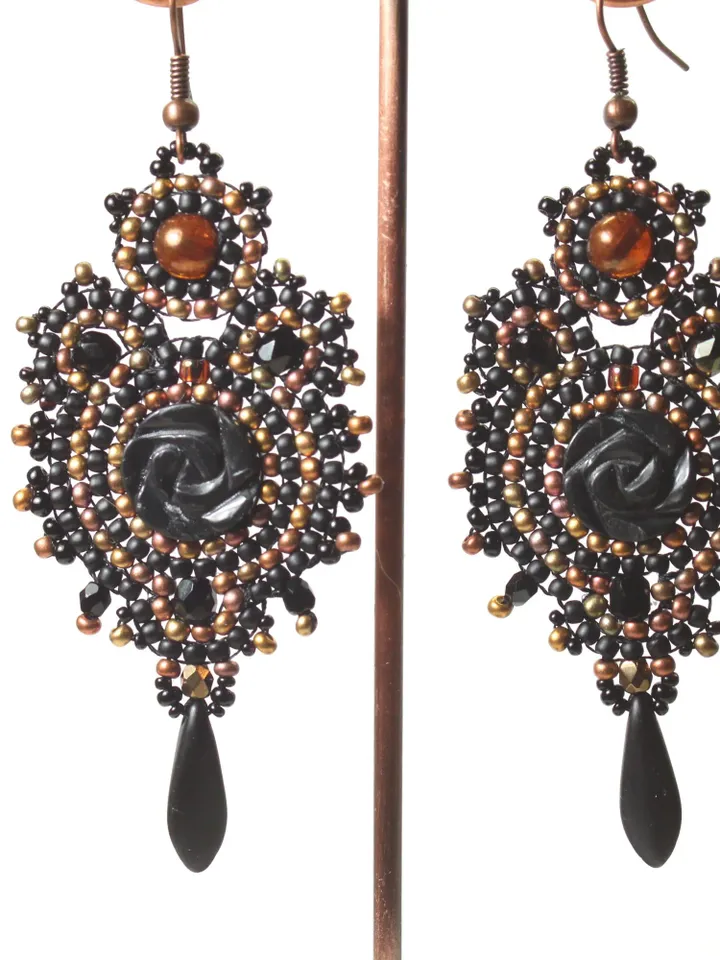 Black agate earrings beaded ethnic boho earrings