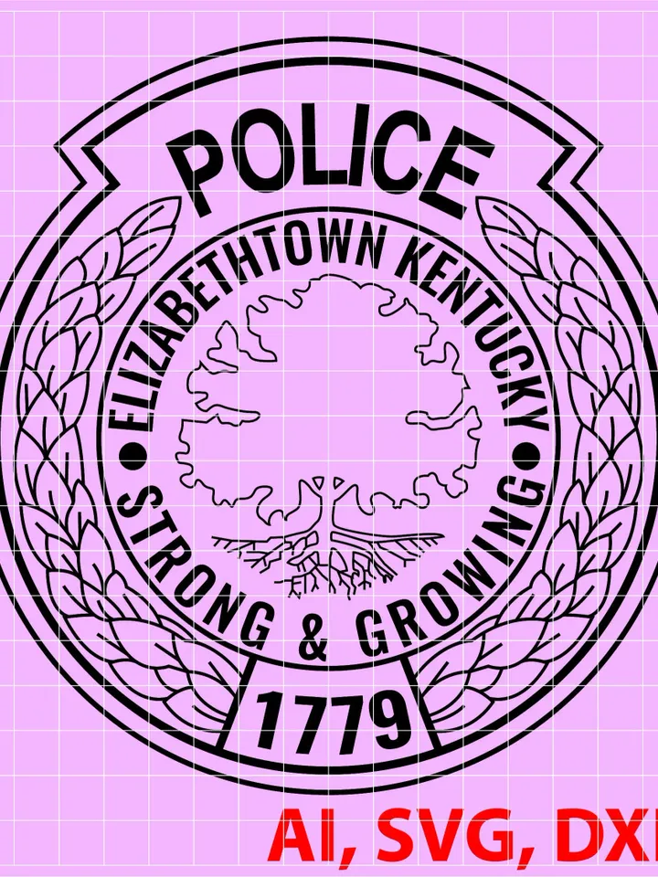 Elizabethtown Kentucky Strong and Growing Police Badge, Logo, Seal, Custom, Ai, Vector, SVG, DXF, PNG, Digital