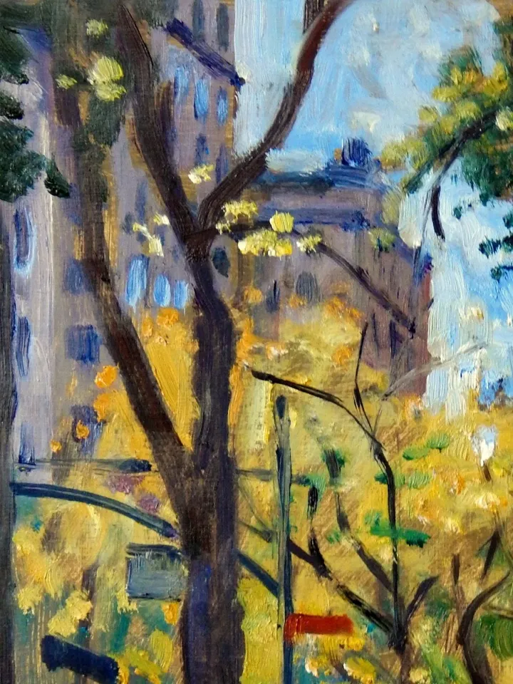 9x12 New York City Landscape Painting - Central Park/Autumn on Fifth Ave NYC - Oil on Panel, Impressionist Cityscape, Original Fine Art