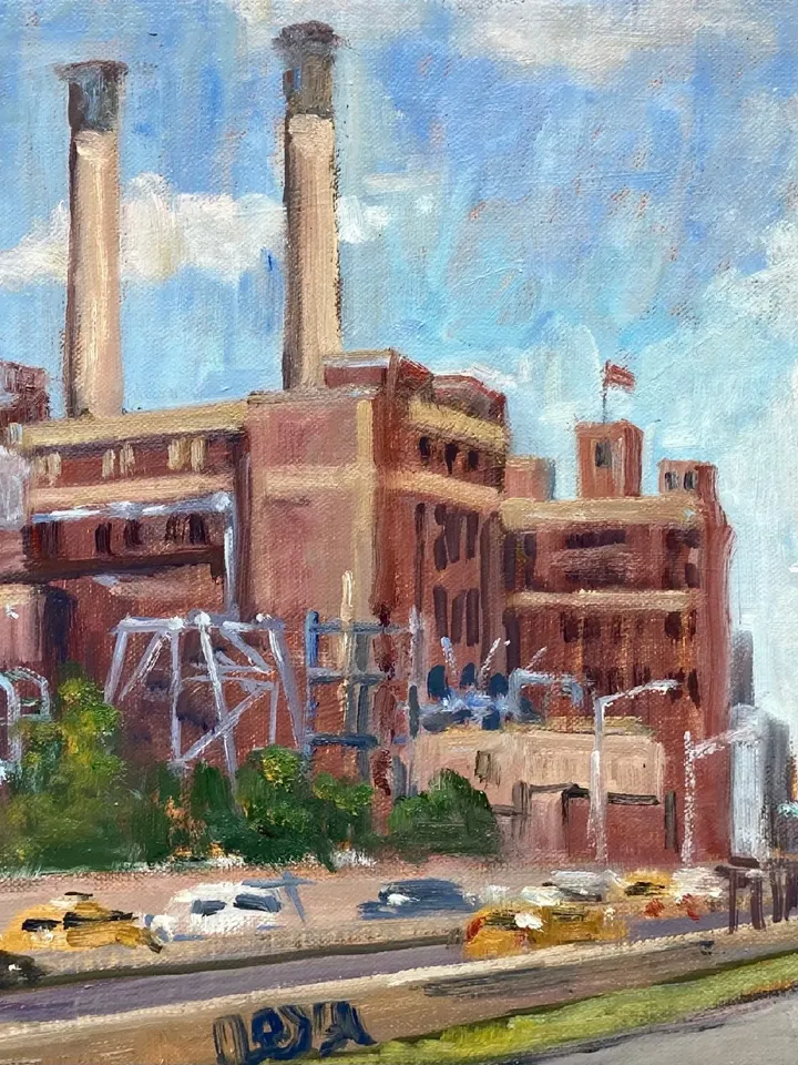 Original New York Cityscape Painting - From East River Park/NYC- 10x16 Oil on Canvas, Impressionist Fine Art, Signed Realist Landscape