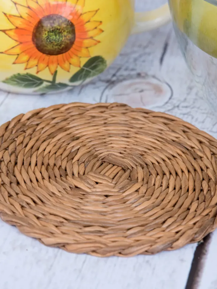 Round coasters. Brown wicker coasters. Handmade tea table mat