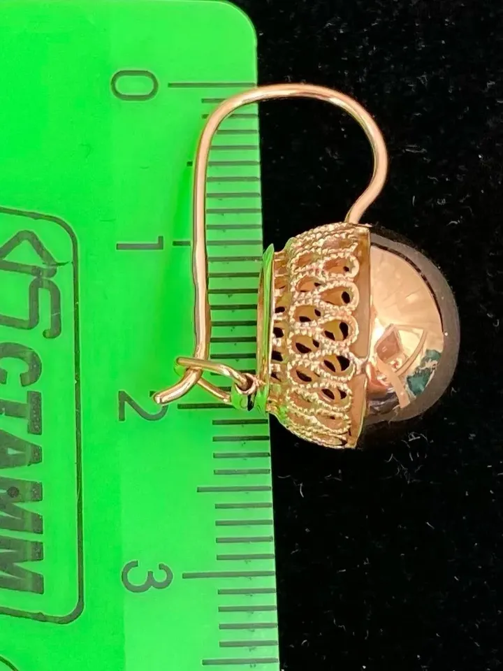 Vintage 14K Russian Earrings "Balls" without stone 583 With Star Rose Gold  Soviet Retro  Women's jewelry