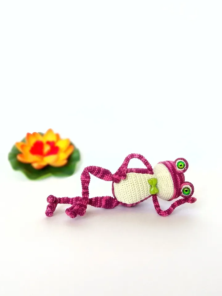 Funny frog plush crochet TO ORDER Burgundy frog amigurumi Stuffed plush toy Handmade frog doll