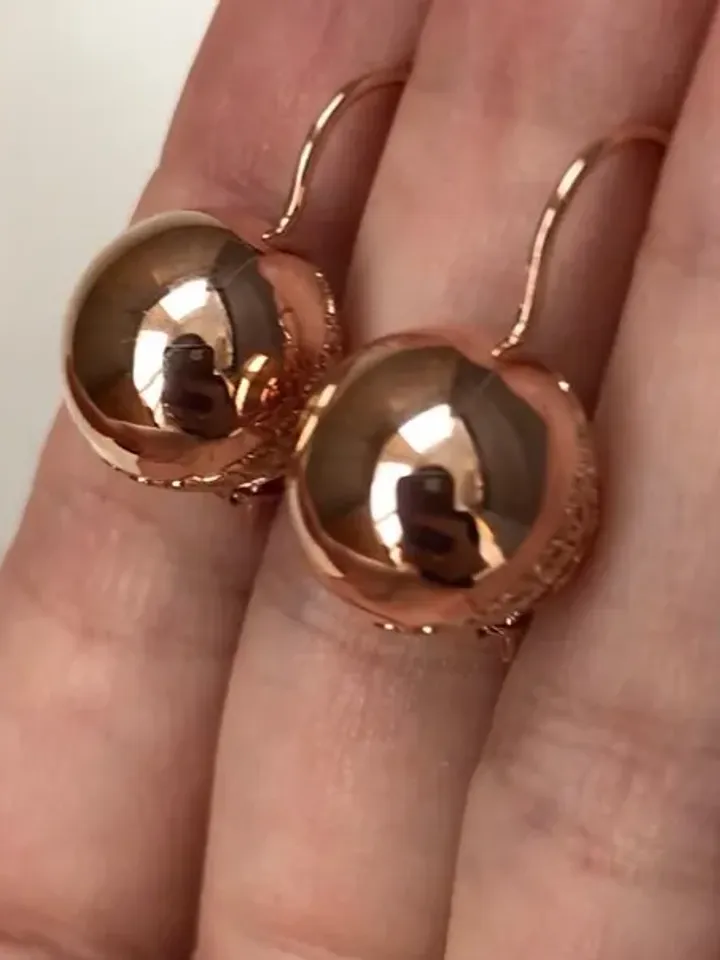 Vintage 14K Russian Earrings "Balls" without stone 583 With Star Rose Gold  Soviet Retro  Women's jewelry