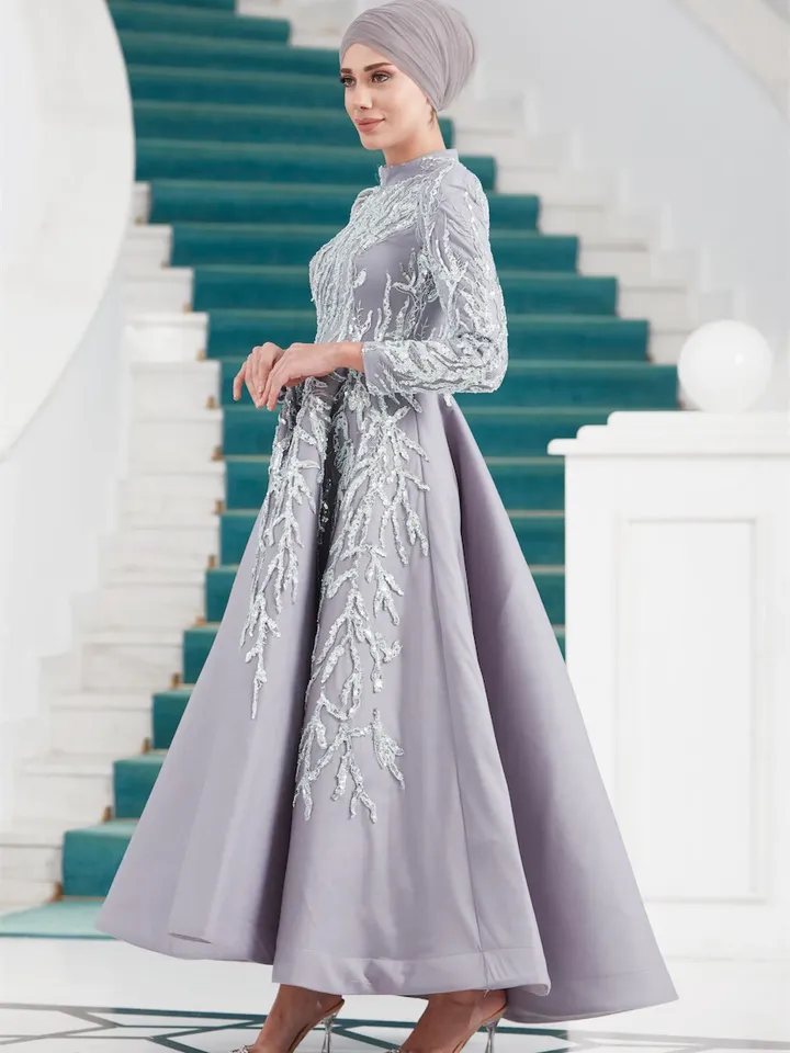 AHUNARE HIJAB - Yıldız Musty Green Embroidered Wedding Dress, Muslim Evening Gown, Nikah, Islamic Wedding, Engagement, Bridesmaid,