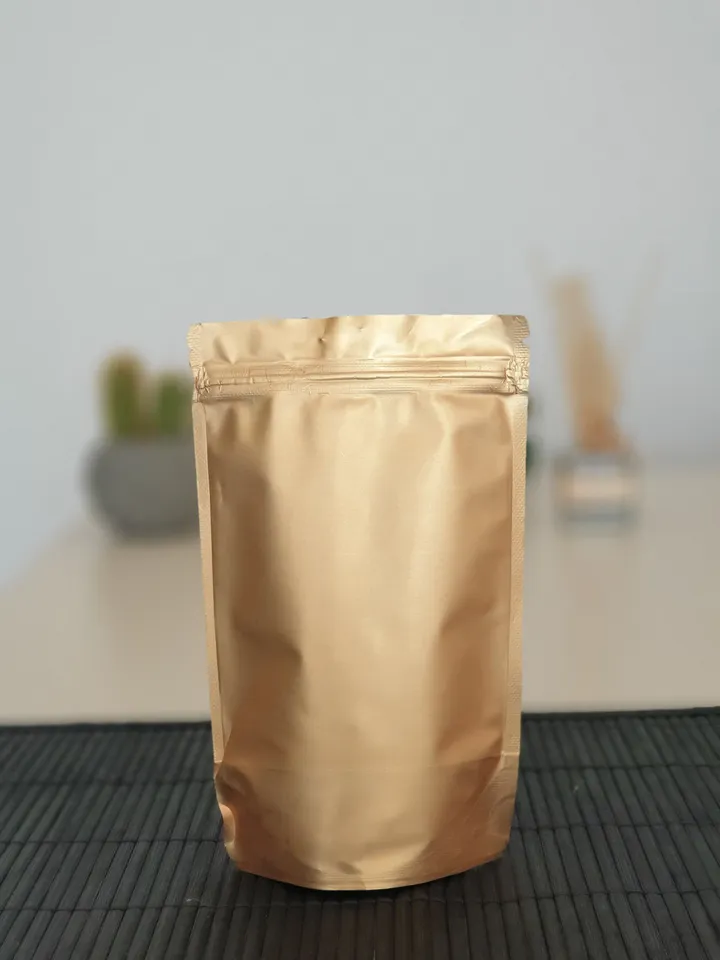 MATT GOLD Mylar Stand Up Pouches with Valve option Resealable Coffee Bags, Compostable Bag Mylar Foil Coffee Pouch Food Bag With Zip Bag