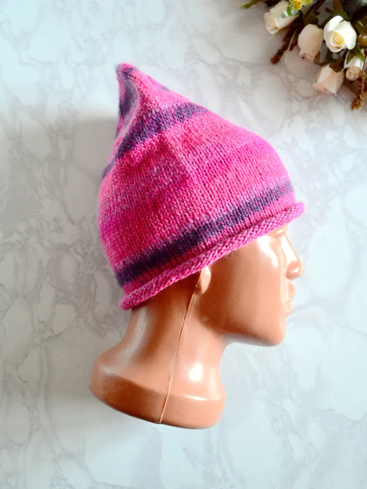 Bright pink knit beanie hat for women