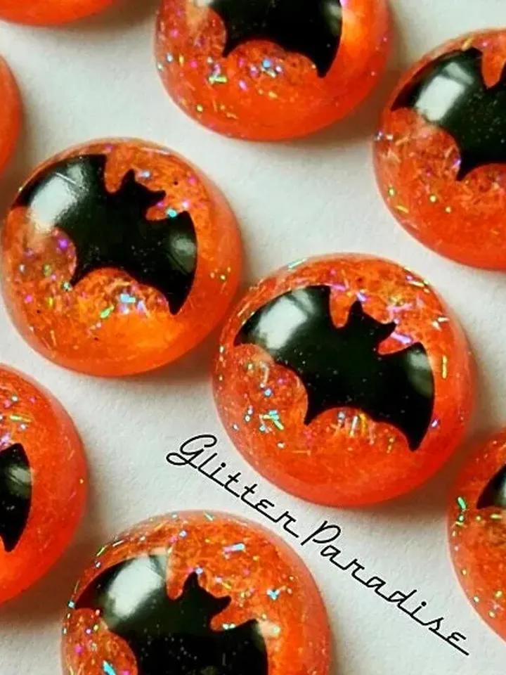 Lucite Pumpkin Bat - Earrings - Witch Jewelry - Spooky - Retro Halloween Jewelry - Halloween Earrings - Ghoul Jewelry - Glitter Paradise®