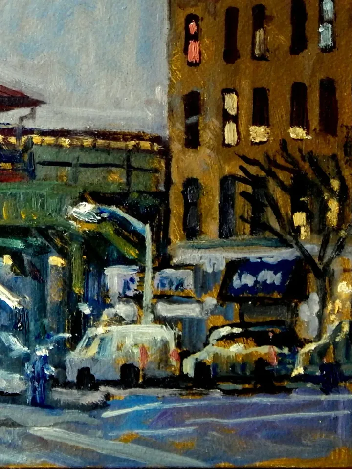 Original New York Cityscape Painting -215th St Station/Nocturne/NYC- 10x10 Oil on Panel, Signed Impressionist Night Scene, Urban Realism