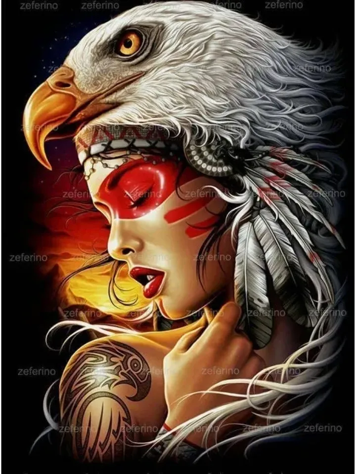 Canvas Eagle Woman Coloring by Number Set with Roll , the art of painting, education and entertainment.