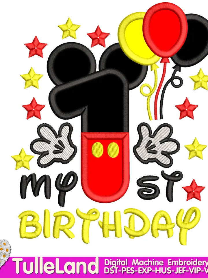 Mouse Number One Cute mouse Happy first birthday Oh Toodles, I'm 1 Design applique for Machine Embroidery