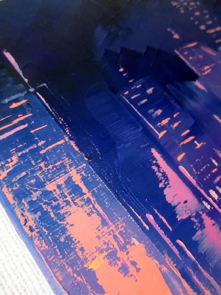 ORIGINAL OIL PAINTING on Canvas, Night City Original Painting Modern Original Art by "Walperion Paintings"