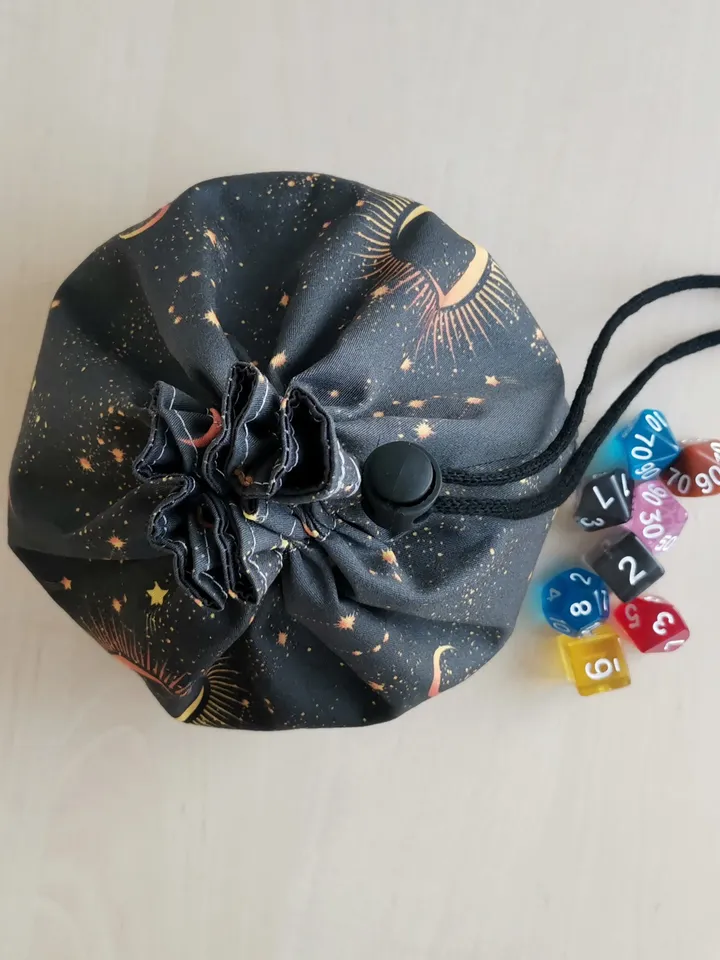 Large dice bag with pockets for 150-200 dice Moon and stars