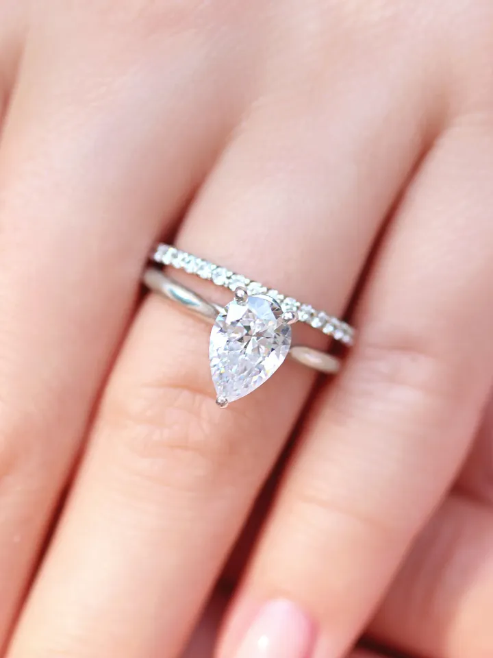 PEAR MOISSANITE RING | Pear Shaped Moissanite Diamond Eternity Ring Band | Engagement Ring Gift | Custom Wedding 14k Solid Gold Ring