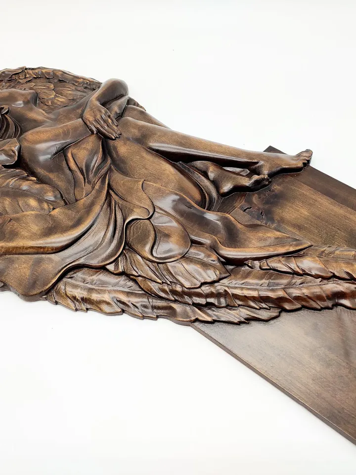 Wood Angel, Carved Angel Wood, Wooden Angel wall art, Wooden Angel Decoration, Wood Angel Figurine, Home Decor, Religious carwed wall panel