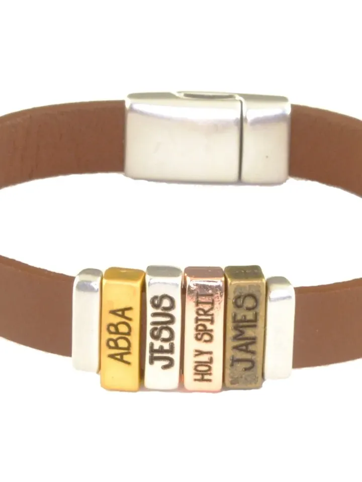 Custom Name Bracelet | Bracelet with Kids Names | Engraved Name Bracelets for Men & Women | Leather Gift for Him | Dad/Grandpa Bracelet