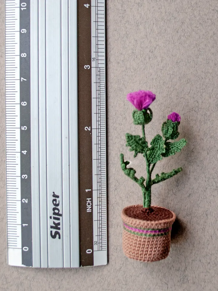 Crochet THISTLE in a pot, Scottish Thistle flowers, Fairy garden miniature, Flower present, Thank you gift, Meaning gift