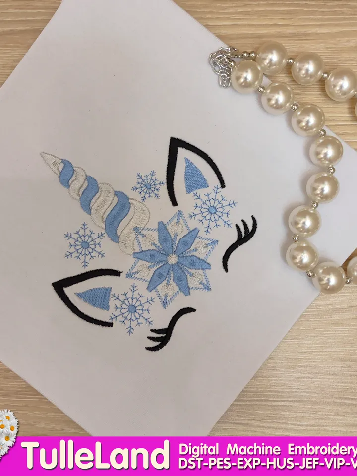 Christmas Snowflake Unicorn Holiday Winter Snow Merry Christmas Tree Unicorn Design for Machine Embroidery