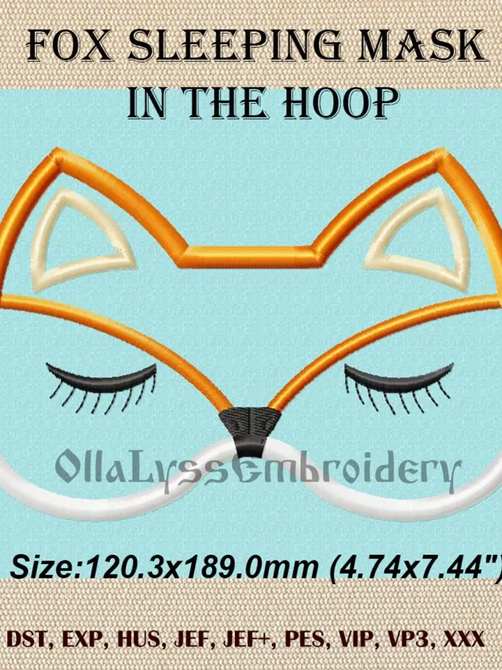 Fox Sleeping Mask ITH machine embroidery design