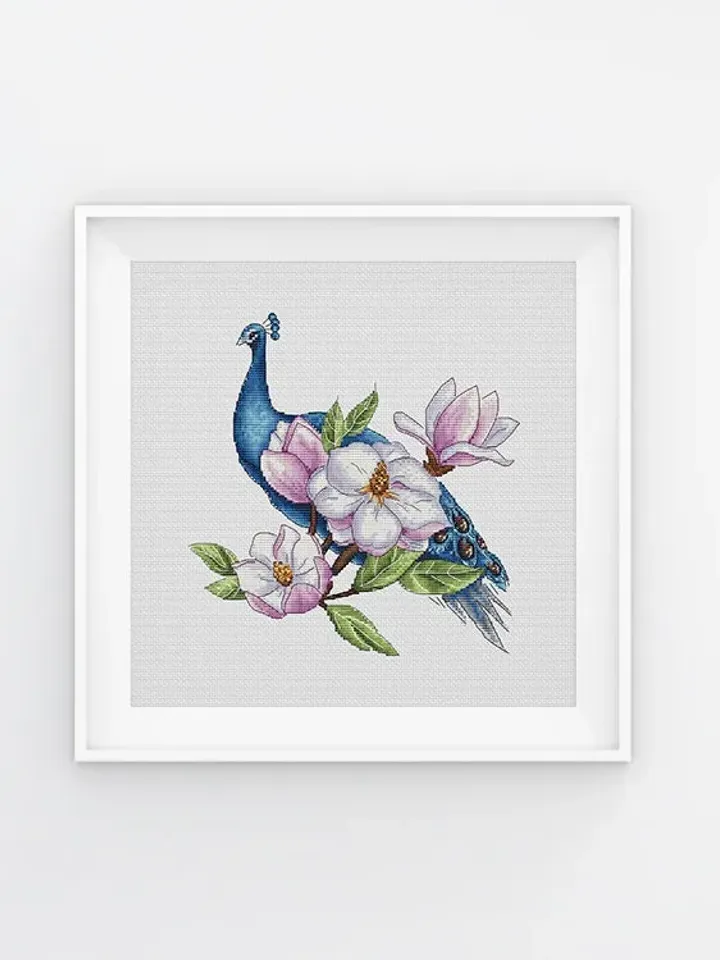 Peacock Cross Stitch Pattern PDF Instant Download - Peacock Watercolor Cross Stitch Pattern - Bird Cross Stitch Pattern
