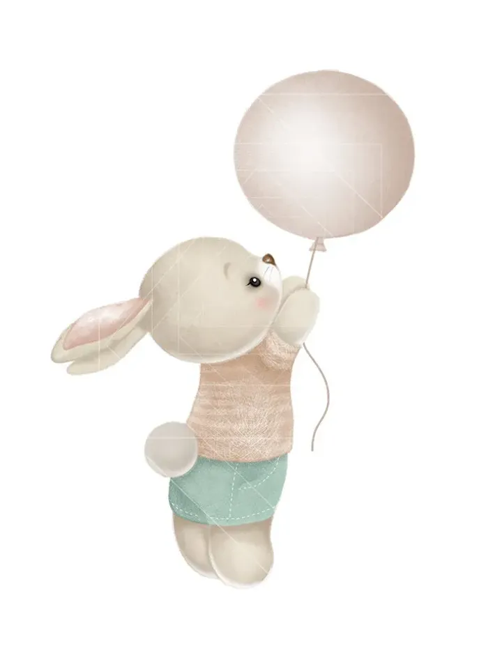 watercolor baby rabbit air balloon ~ nursery ~ kidsroom Clipart ~ animal illustration ~ postcard invitation ~ kids poster ~ hare bunny