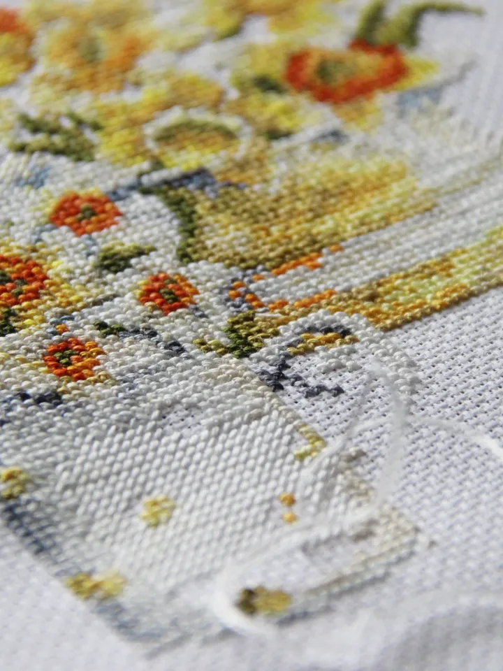 Daffodil picture. Finished cross stitch painting