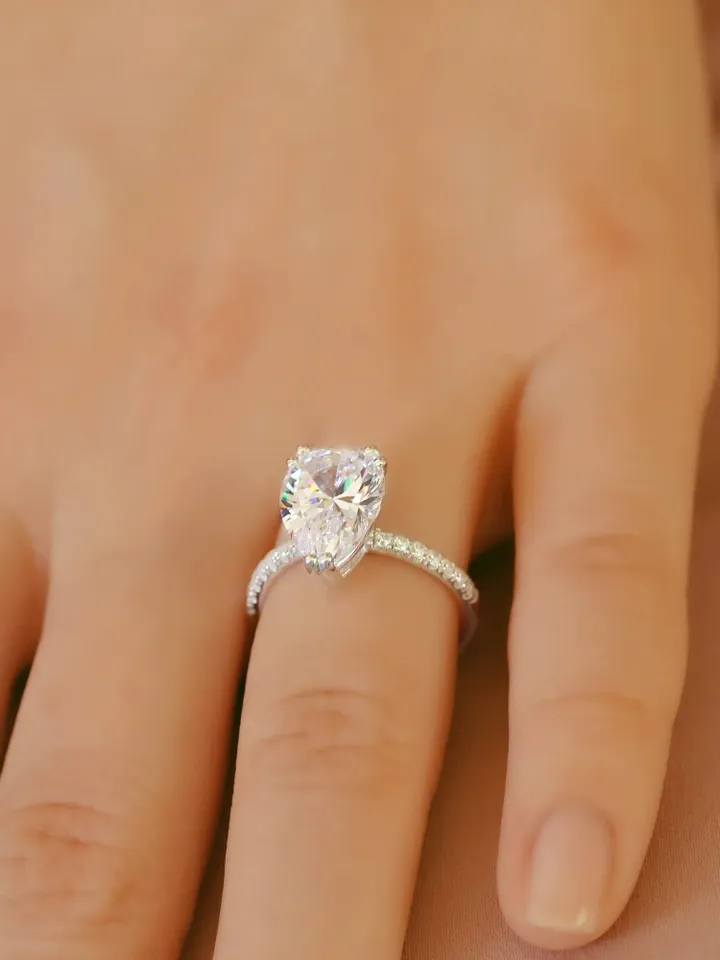 PEAR SHAPED RING | Moissanite Diamond Pear Cut Ring | Minimalist 4.0 Ct Solitaire Diamond Custom Wedding Ring | Women Birthday Gift