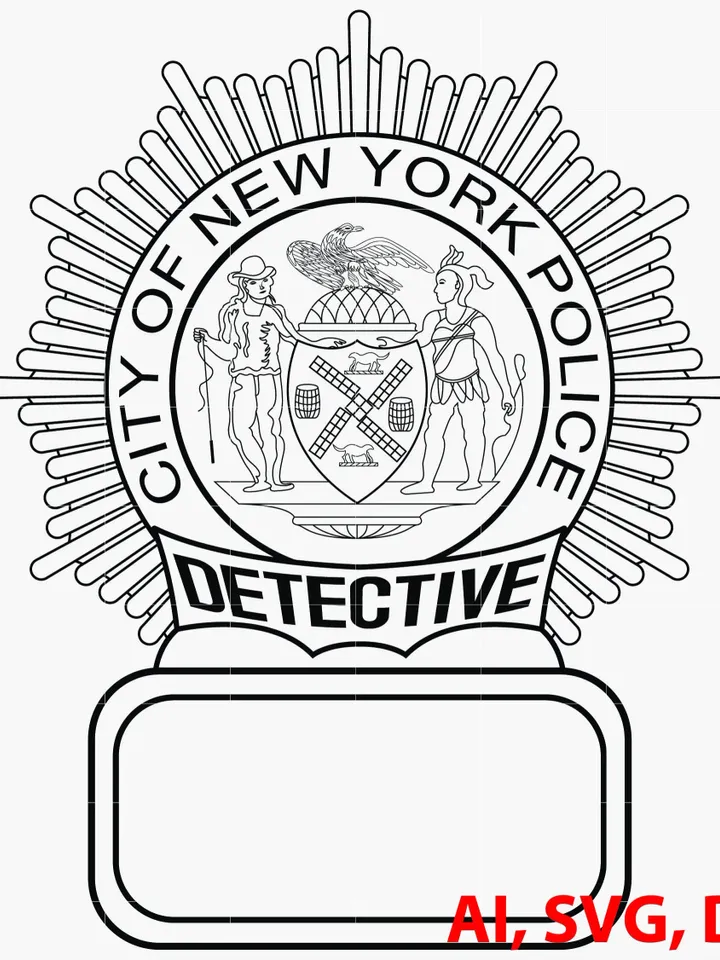 New York Detective Police Badge, Logo, Seal, Custom, Ai, Vector, SVG, DXF, PNG, Digital