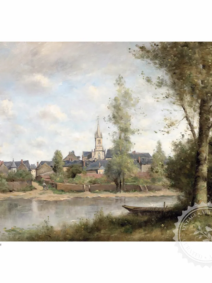European Landscape Antique Painting, Vintage Soft Green Print, Printable Wall Art Digital Download | 392