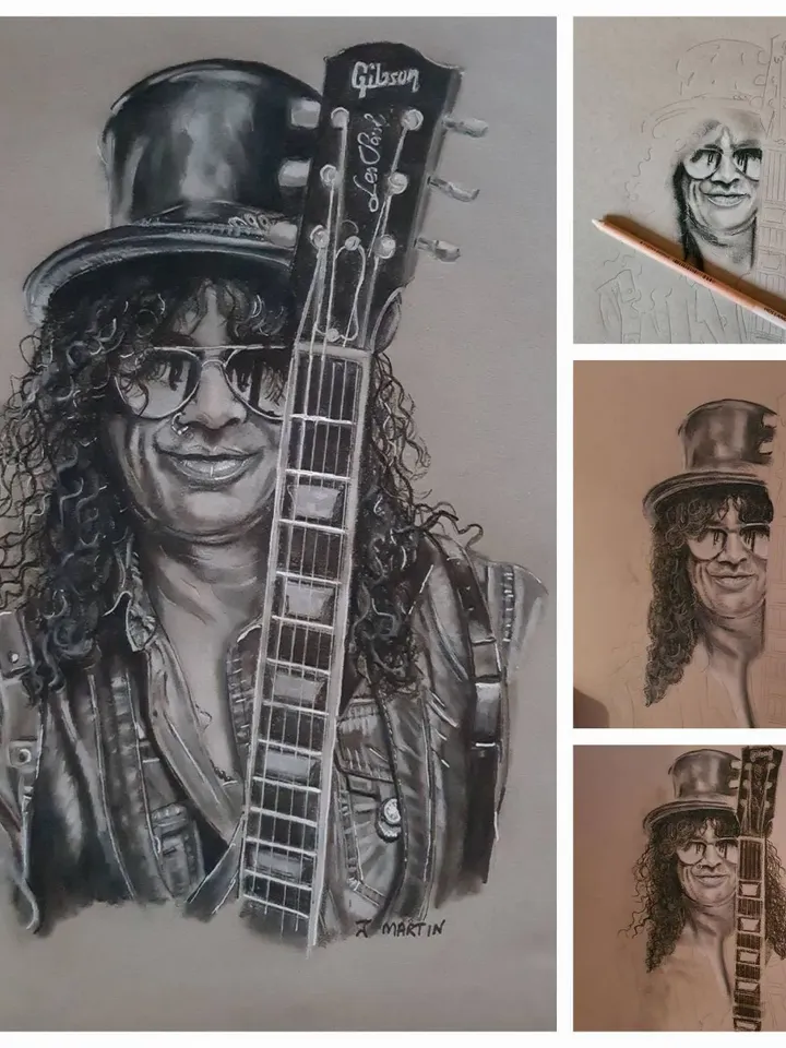 Pastel Drawing of Slash from Guns n Roses, Slash portrait, unmounted, unframed