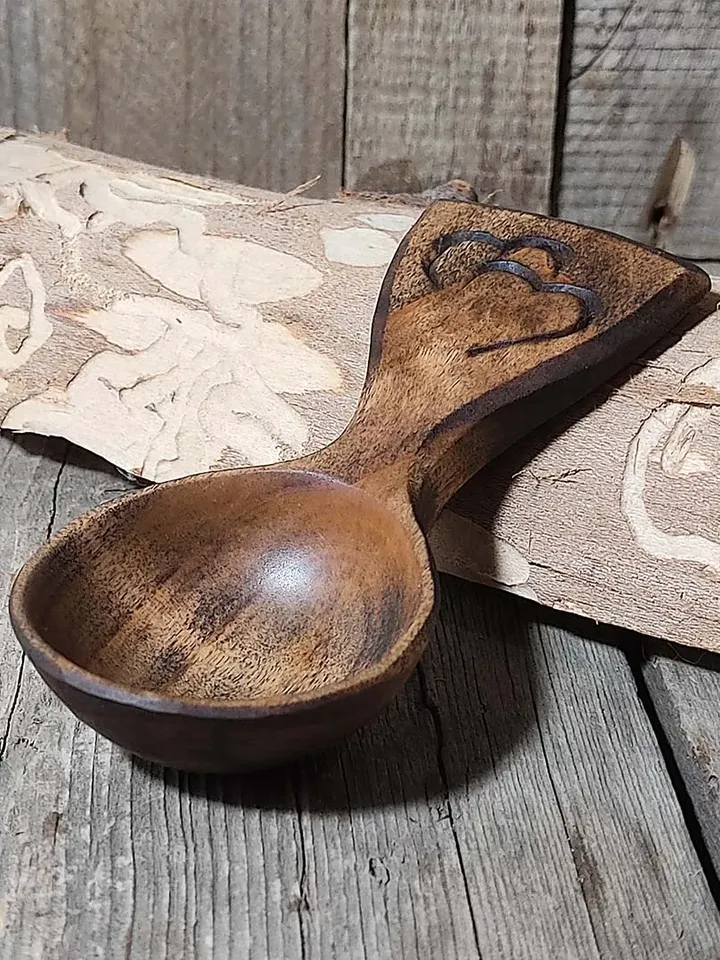 9th anniversary willow wood spoon, Wooden coffee scoop, Small measuring spoon, Coffee lovers gift, Wooden heart spoon