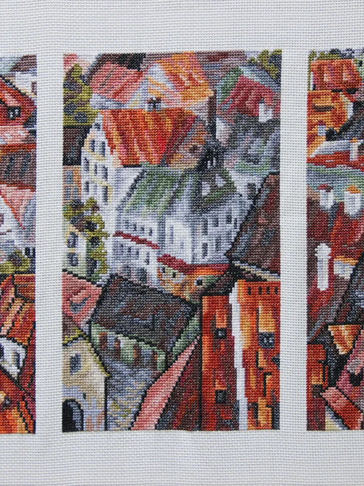 Prague picture. Finished cross stitch painting