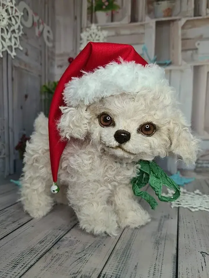 Christmas dog gift Stuffed dog Plush puppy in a red hat