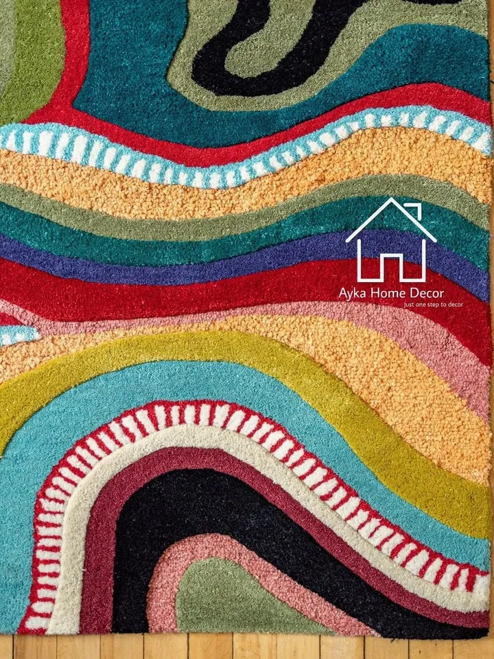Ayka Handmade Multi Color Tufted 100% Fine wool Trending carpets and rugs for Living Room and for kids room /