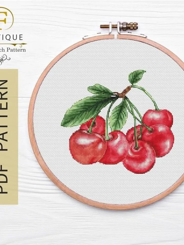 Cherries Cross Stitch Pattern PDF, Cherries Embroidery, Instant Download, Small Cross Stitch, Modern Cross Stitch, Easy Counted Cross Stitch