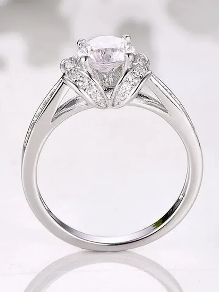 Solid 14K White Gold 6.5MM Round Ring / Engagement  Ring / Semi Mount Ring